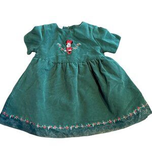 Disney Store Minnie Mouse Embroidered Green Velvet Vintage Holiday Dress 18 Mont